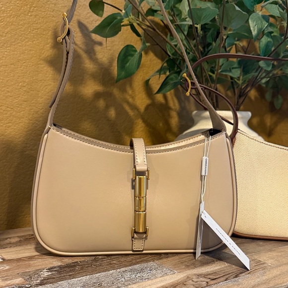 Cesia Canvas & Taupe Metallic Accent Shoulder Bag - Picture 2 of 6